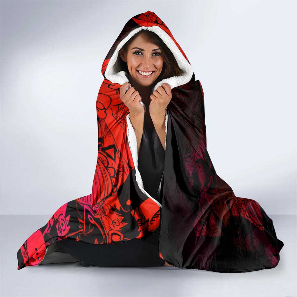 Luffy One Piece Red Theme Hooded Blanket with Straw Hat Crew and Gear Transformation Design - The Mazicc