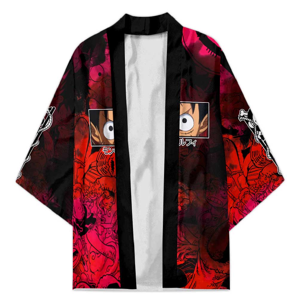 Luffy One Piece Red Theme Kimono with Straw Hat Crew and Gear Transformation Design - The Mazicc