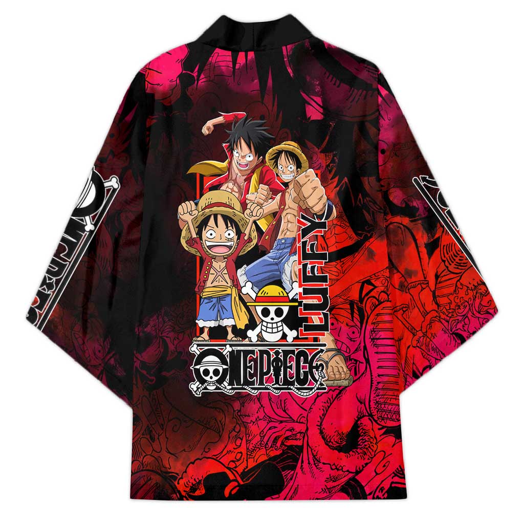 Luffy One Piece Red Theme Kimono with Straw Hat Crew and Gear Transformation Design - The Mazicc