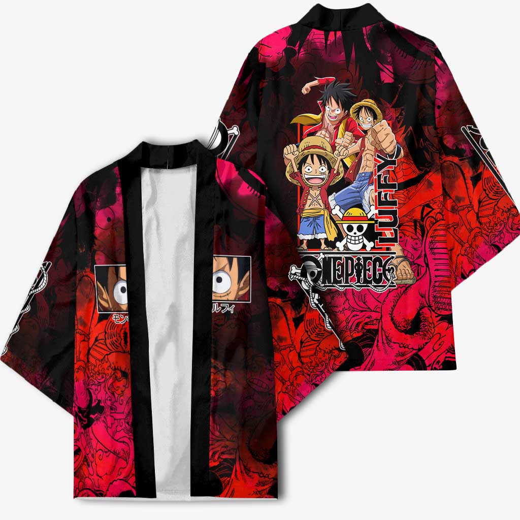 Luffy One Piece Red Theme Kimono with Straw Hat Crew and Gear Transformation Design - The Mazicc