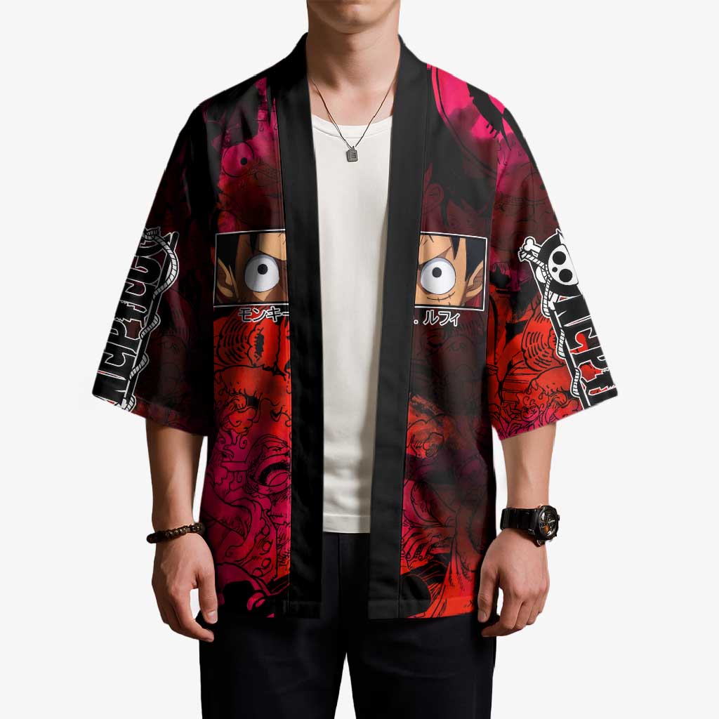 Luffy One Piece Red Theme Kimono with Straw Hat Crew and Gear Transformation Design - The Mazicc