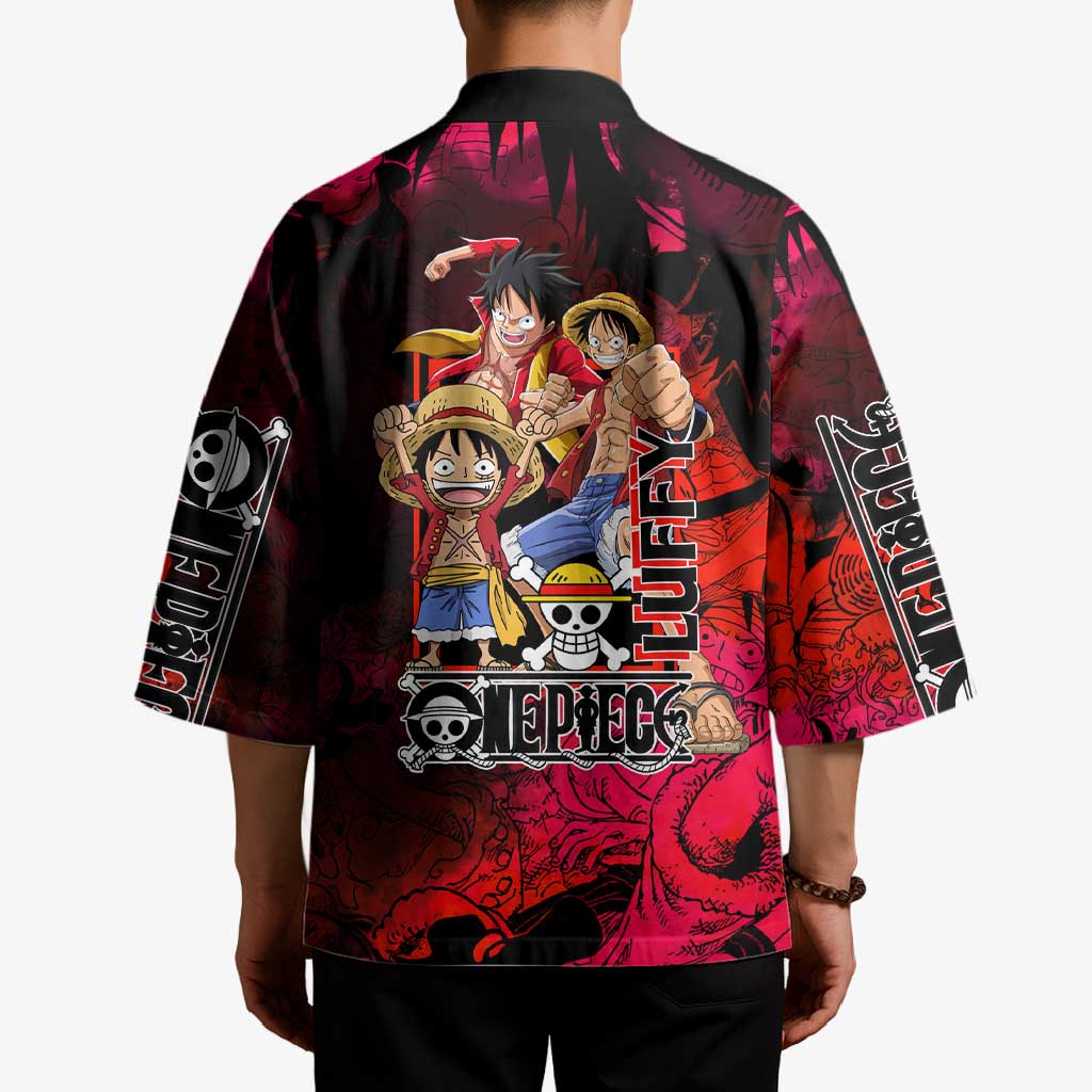 Luffy One Piece Red Theme Kimono with Straw Hat Crew and Gear Transformation Design - The Mazicc