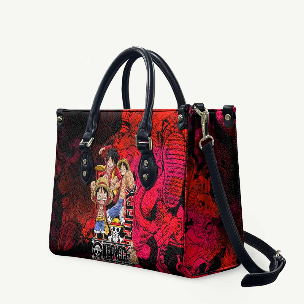 Luffy One Piece Red Theme Leather Bag with Straw Hat Crew and Gear Transformation Design - The Mazicc