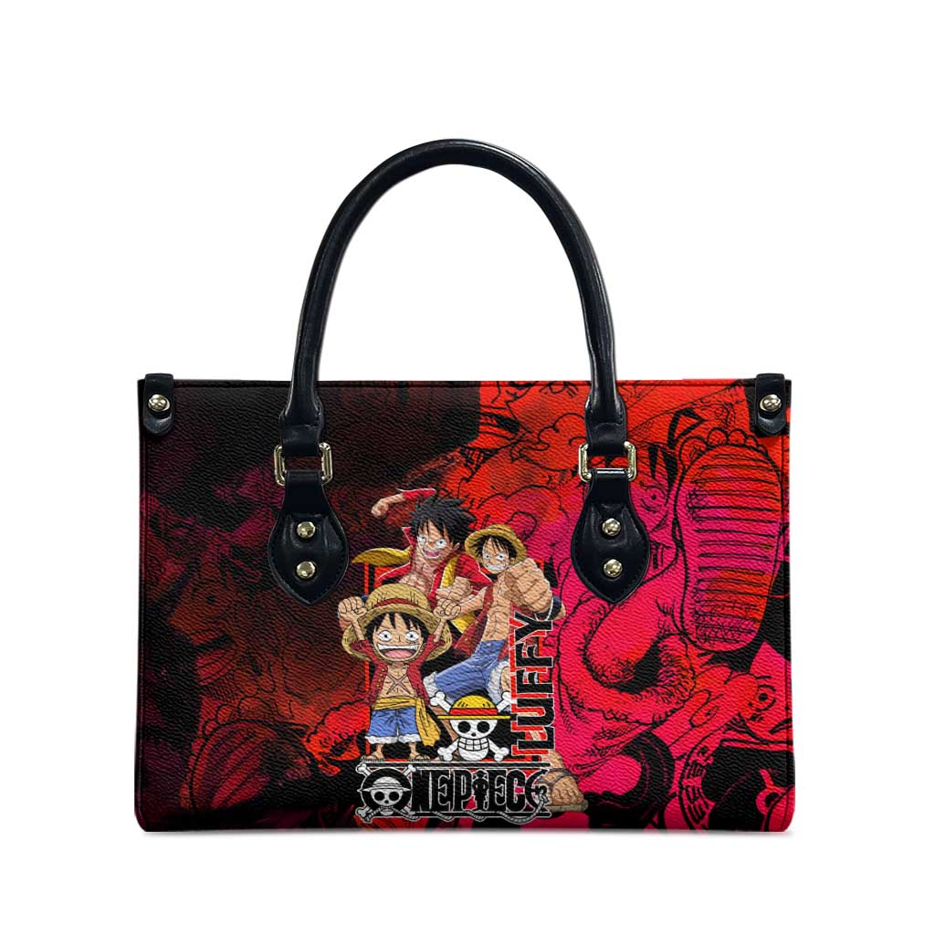 Luffy One Piece Red Theme Leather Bag with Straw Hat Crew and Gear Transformation Design - The Mazicc