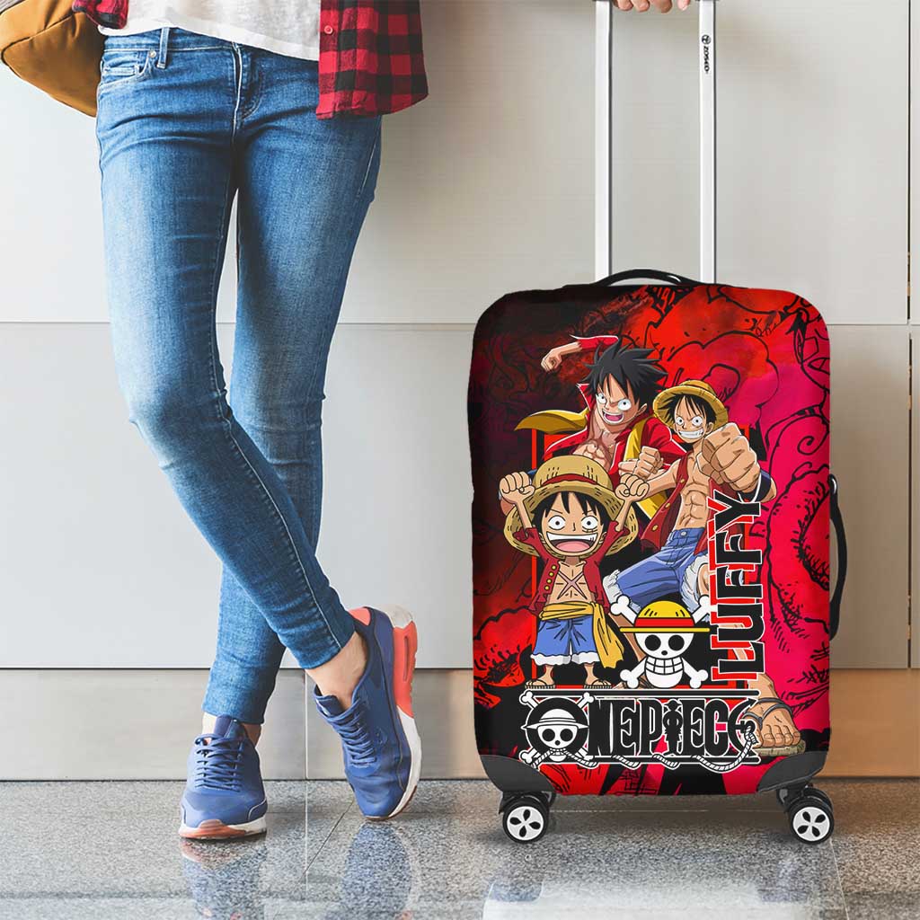 Luffy One Piece Red Theme Luggage Cover with Straw Hat Crew and Gear Transformation Design - The Mazicc
