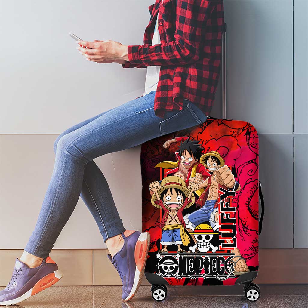 Luffy One Piece Red Theme Luggage Cover with Straw Hat Crew and Gear Transformation Design - The Mazicc