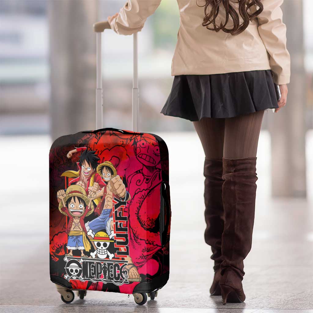 Luffy One Piece Red Theme Luggage Cover with Straw Hat Crew and Gear Transformation Design - The Mazicc