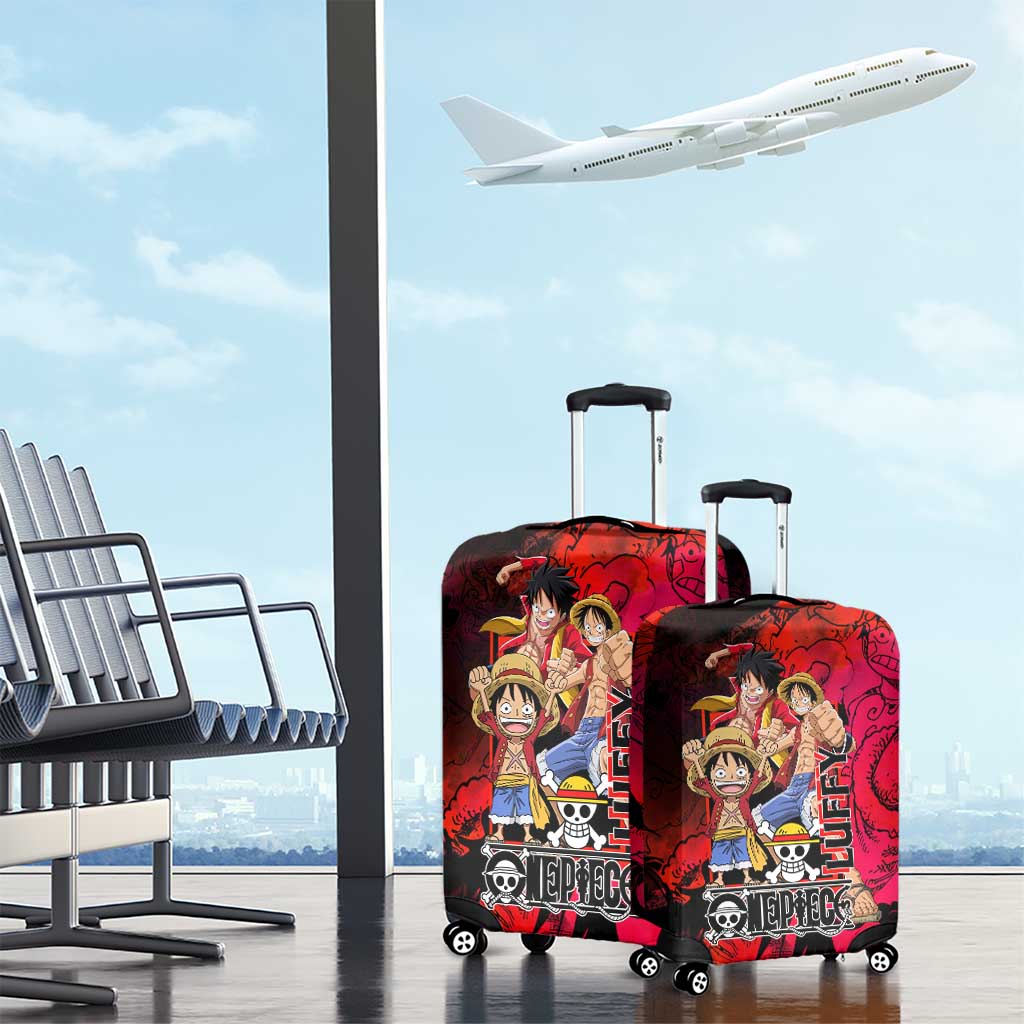 Luffy One Piece Red Theme Luggage Cover with Straw Hat Crew and Gear Transformation Design - The Mazicc