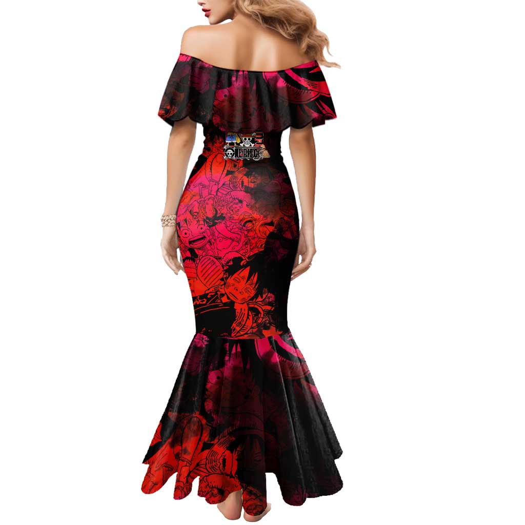 Luffy One Piece Red Theme Mermaid Dress with Straw Hat Crew and Gear Transformation Design - The Mazicc