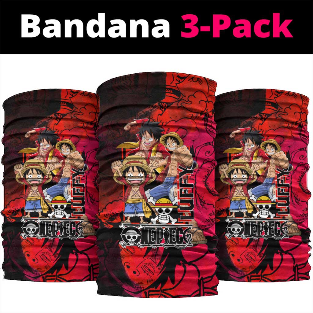 Luffy One Piece Red Theme Neck Gaiter with Straw Hat Crew and Gear Transformation Design - The Mazicc