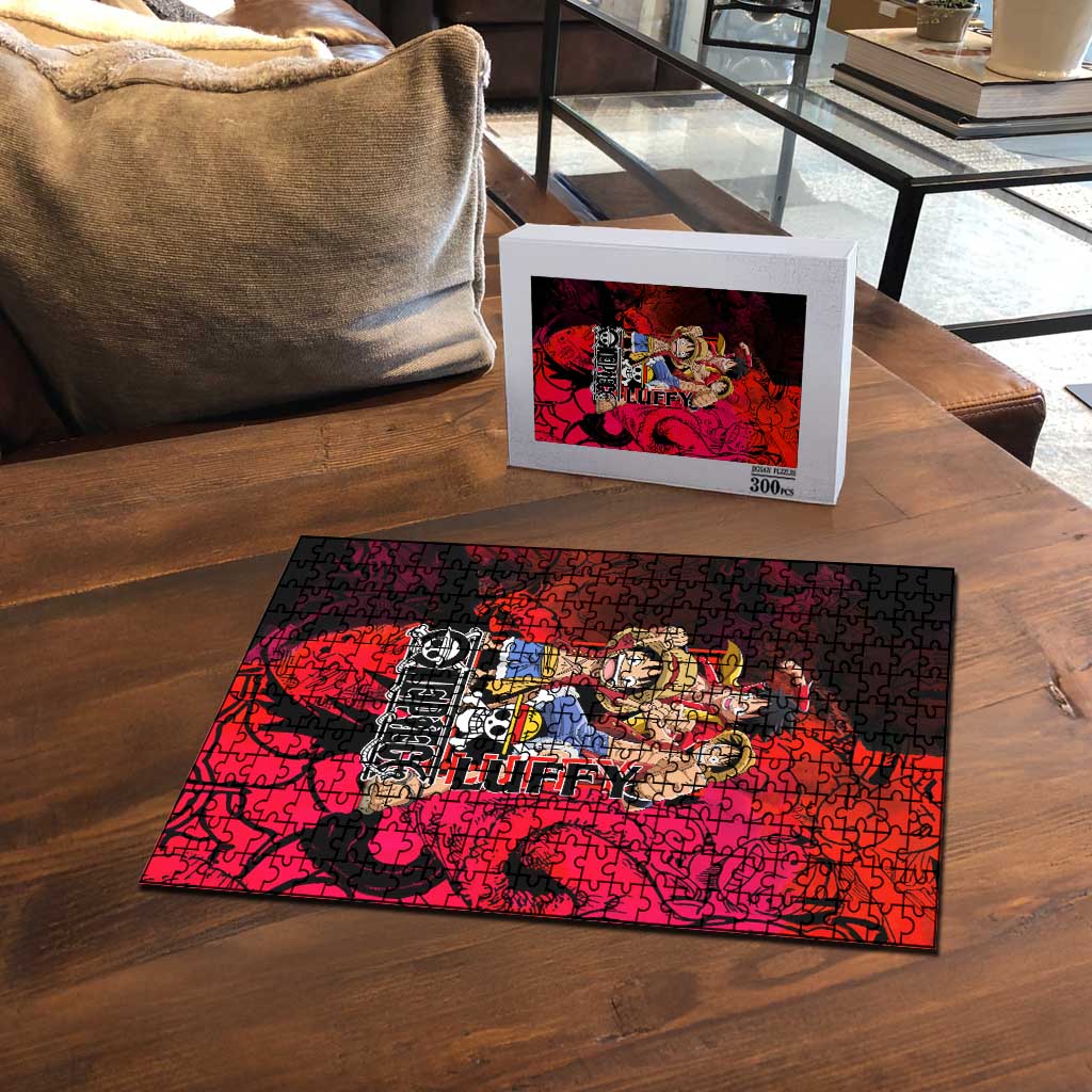 Luffy One Piece Red Theme Puzzle with Straw Hat Crew and Gear Transformation Design - The Mazicc
