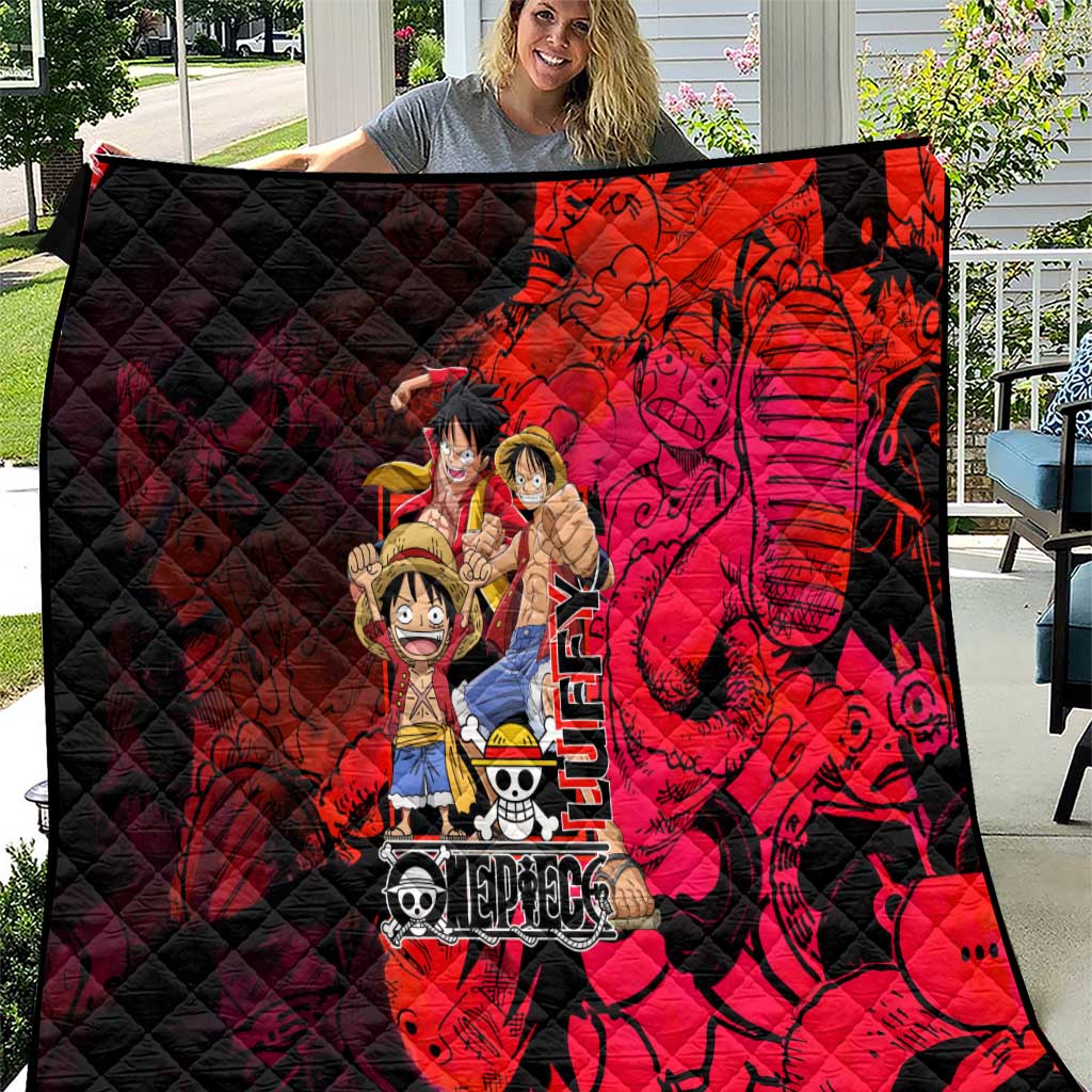 Luffy One Piece Red Theme Quilt with Straw Hat Crew and Gear Transformation Design - The Mazicc