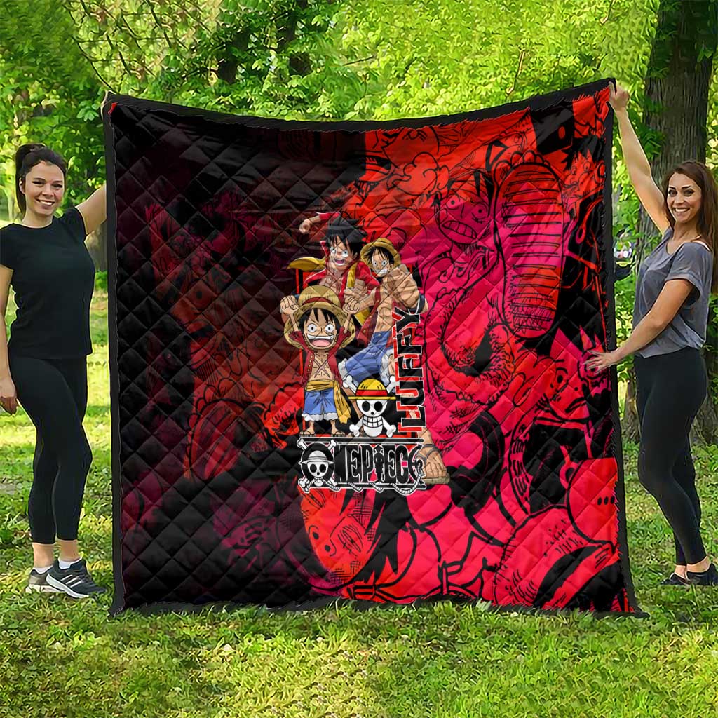 Luffy One Piece Red Theme Quilt with Straw Hat Crew and Gear Transformation Design - The Mazicc