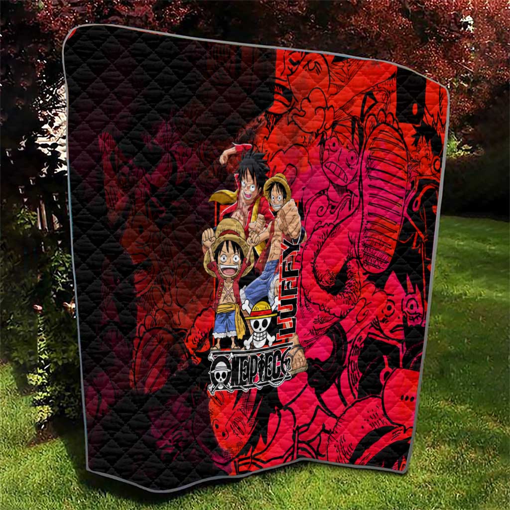 Luffy One Piece Red Theme Quilt with Straw Hat Crew and Gear Transformation Design - The Mazicc