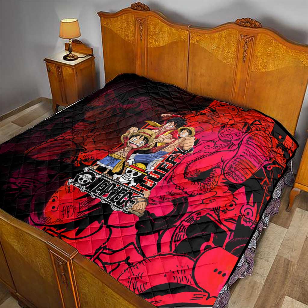Luffy One Piece Red Theme Quilt with Straw Hat Crew and Gear Transformation Design - The Mazicc