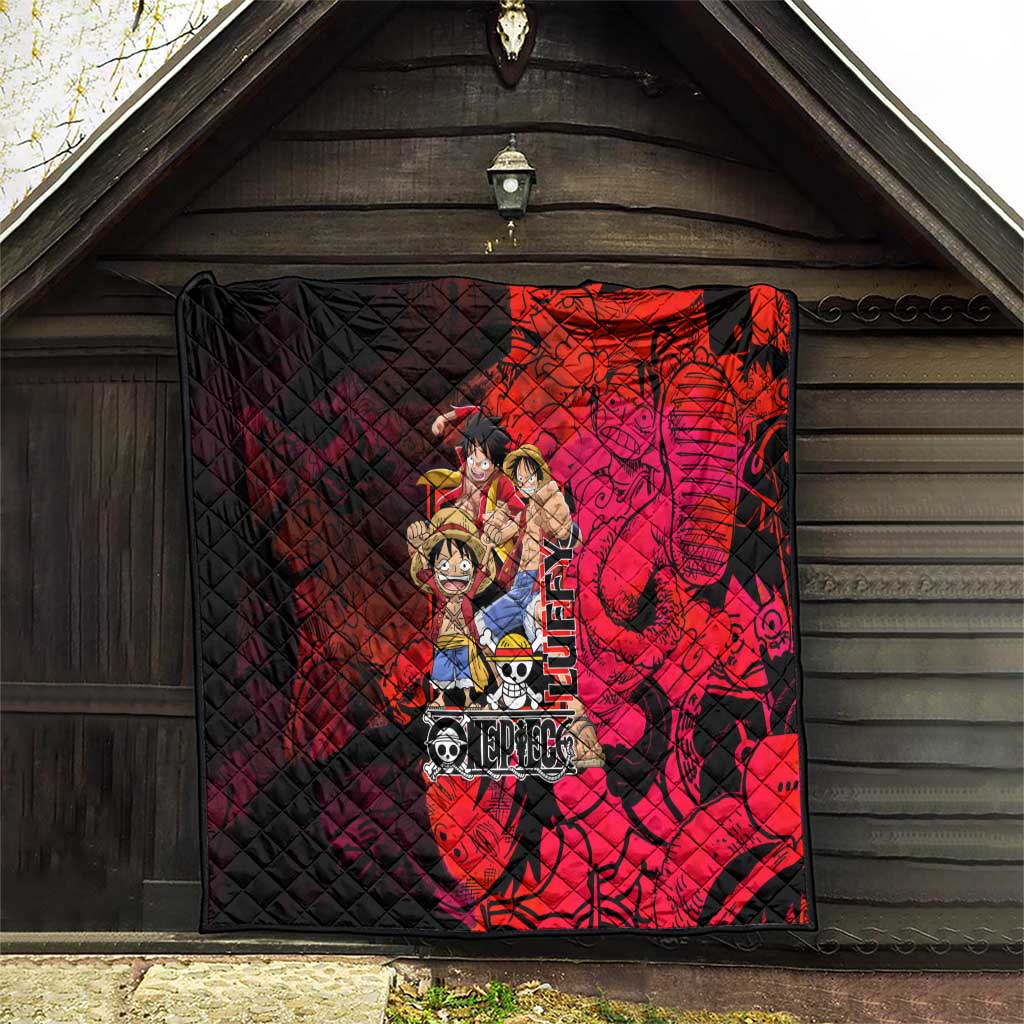 Luffy One Piece Red Theme Quilt with Straw Hat Crew and Gear Transformation Design - The Mazicc