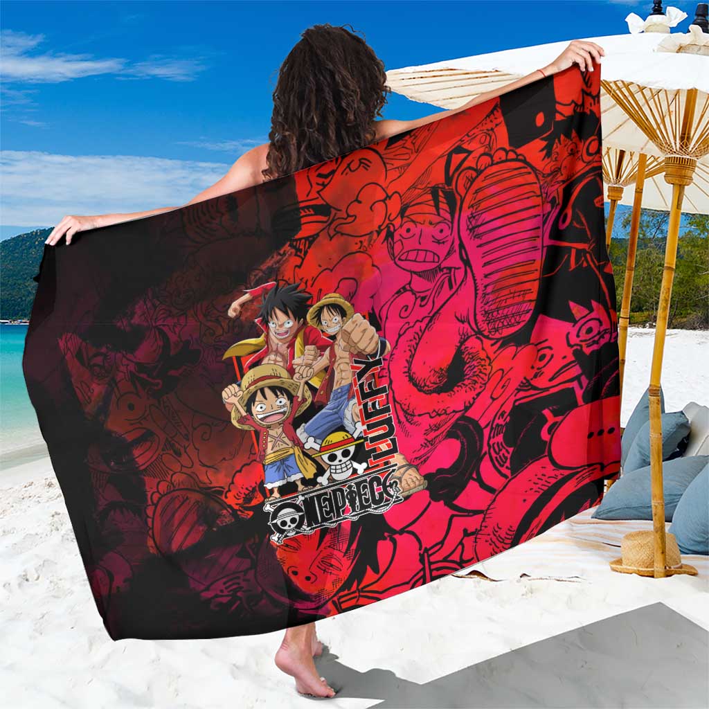 Luffy One Piece Red Theme Sarong with Straw Hat Crew and Gear Transformation Design - The Mazicc