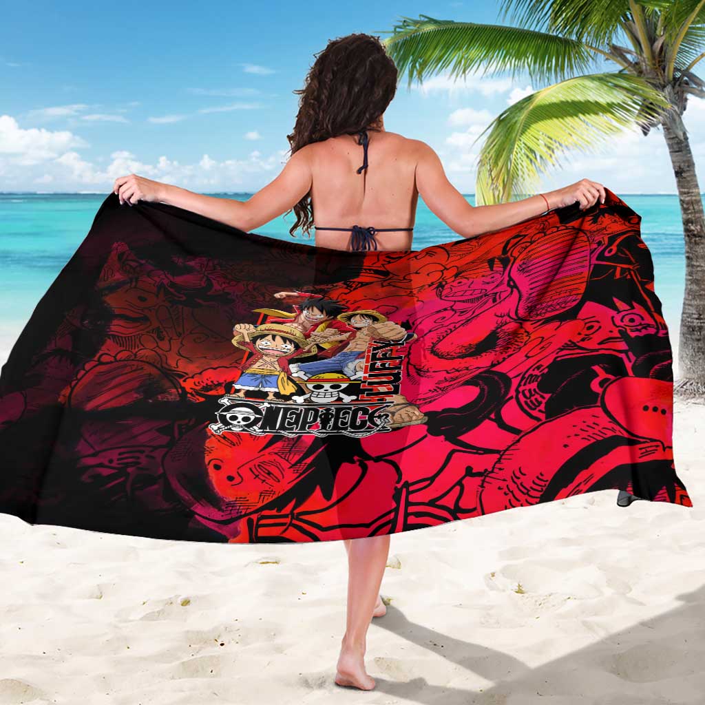 Luffy One Piece Red Theme Sarong with Straw Hat Crew and Gear Transformation Design - The Mazicc
