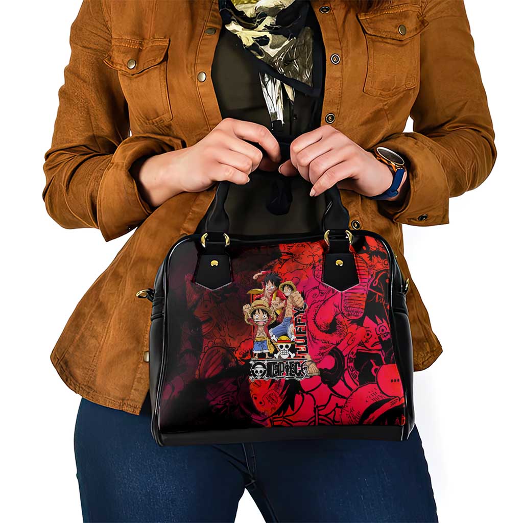 Luffy One Piece Red Theme Shoulder Handbag with Straw Hat Crew and Gear Transformation Design - The Mazicc