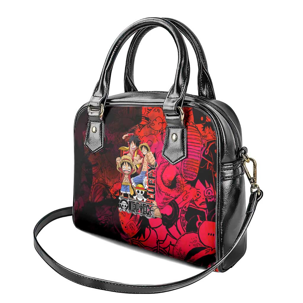 Luffy One Piece Red Theme Shoulder Handbag with Straw Hat Crew and Gear Transformation Design - The Mazicc