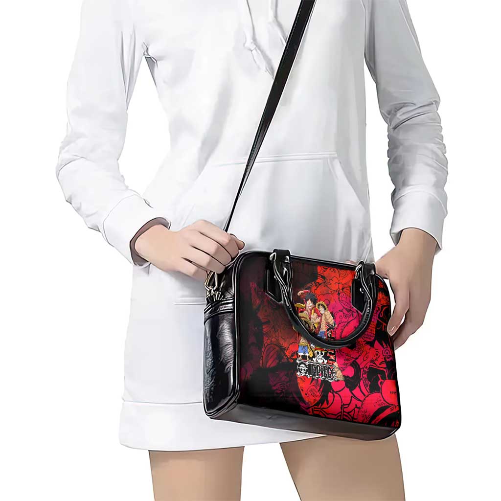 Luffy One Piece Red Theme Shoulder Handbag with Straw Hat Crew and Gear Transformation Design - The Mazicc