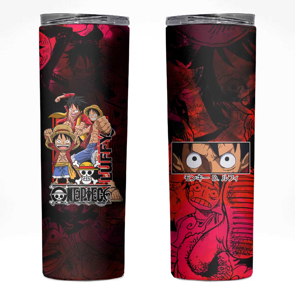 Luffy One Piece Red Theme Skinny Tumbler with Straw Hat Crew and Gear Transformation Design - The Mazicc