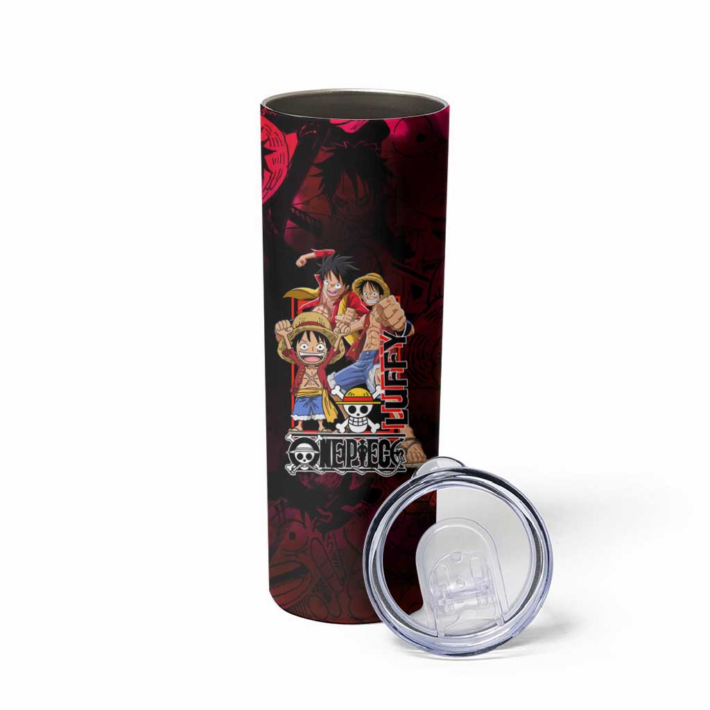 Luffy One Piece Red Theme Skinny Tumbler with Straw Hat Crew and Gear Transformation Design - The Mazicc