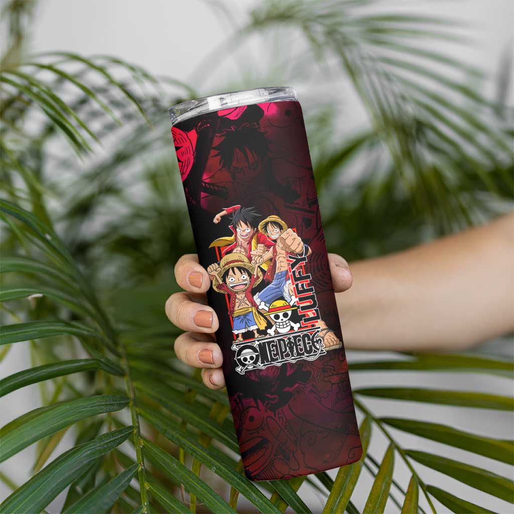 Luffy One Piece Red Theme Skinny Tumbler with Straw Hat Crew and Gear Transformation Design - The Mazicc