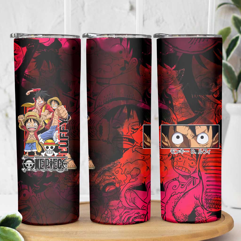 Luffy One Piece Red Theme Skinny Tumbler with Straw Hat Crew and Gear Transformation Design - The Mazicc