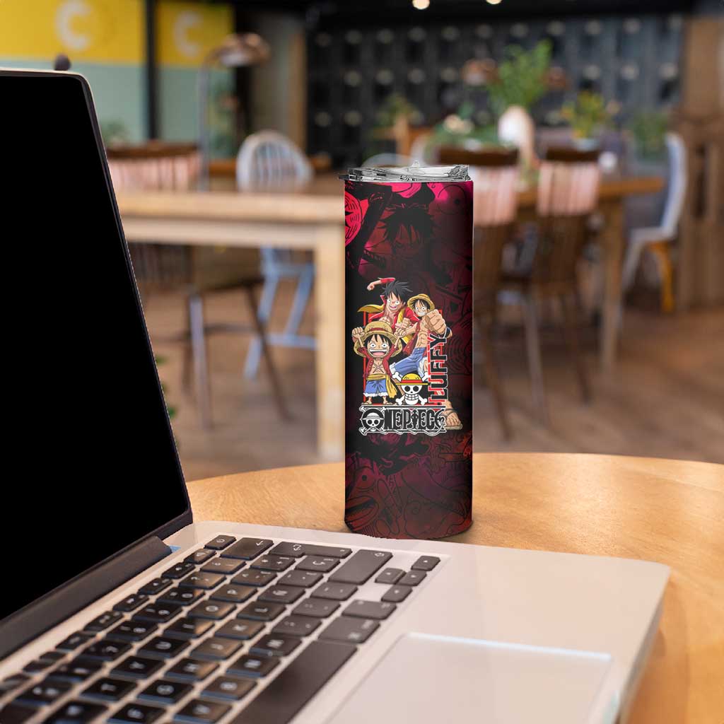 Luffy One Piece Red Theme Skinny Tumbler with Straw Hat Crew and Gear Transformation Design - The Mazicc