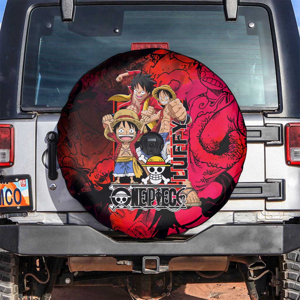 Luffy One Piece Red Theme Spare Tire Cover with Straw Hat Crew and Gear Transformation Design - The Mazicc
