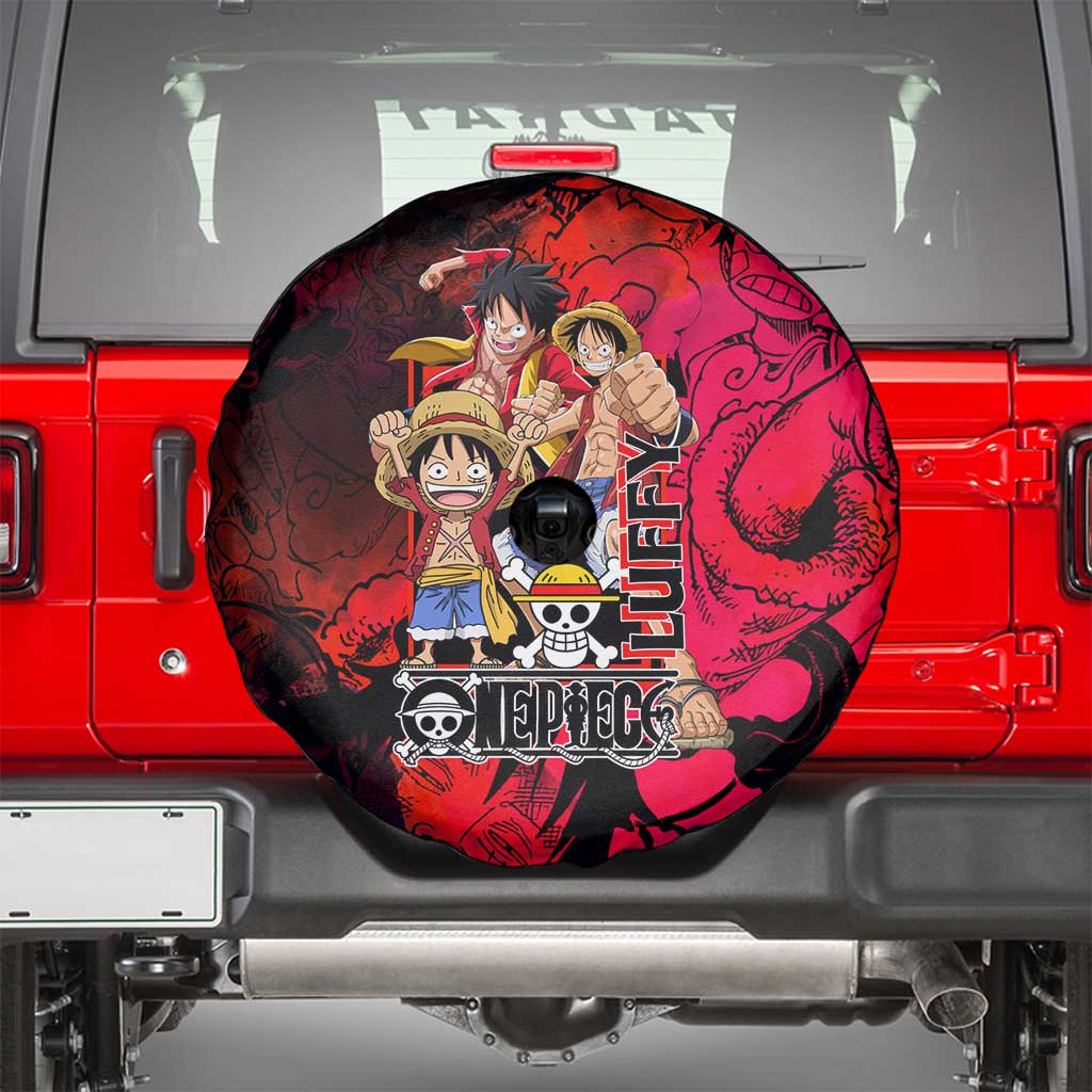 Luffy One Piece Red Theme Spare Tire Cover with Straw Hat Crew and Gear Transformation Design - The Mazicc