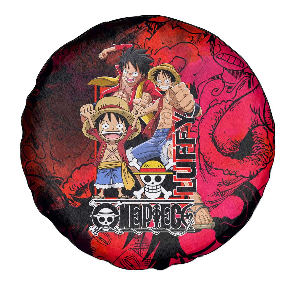 Luffy One Piece Red Theme Spare Tire Cover with Straw Hat Crew and Gear Transformation Design - The Mazicc