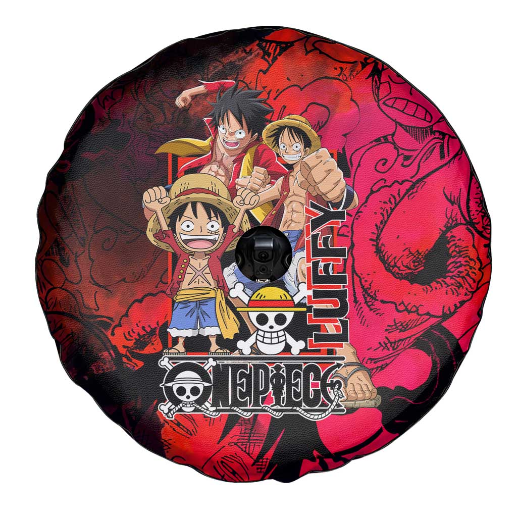 Luffy One Piece Red Theme Spare Tire Cover with Straw Hat Crew and Gear Transformation Design - The Mazicc