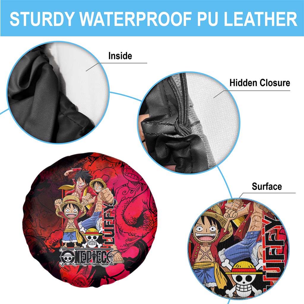 Luffy One Piece Red Theme Spare Tire Cover with Straw Hat Crew and Gear Transformation Design - The Mazicc