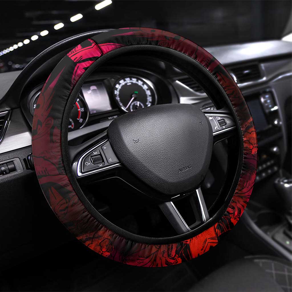 Luffy One Piece Red Theme Steering Wheel Cover with Straw Hat Crew and Gear Transformation Design - The Mazicc