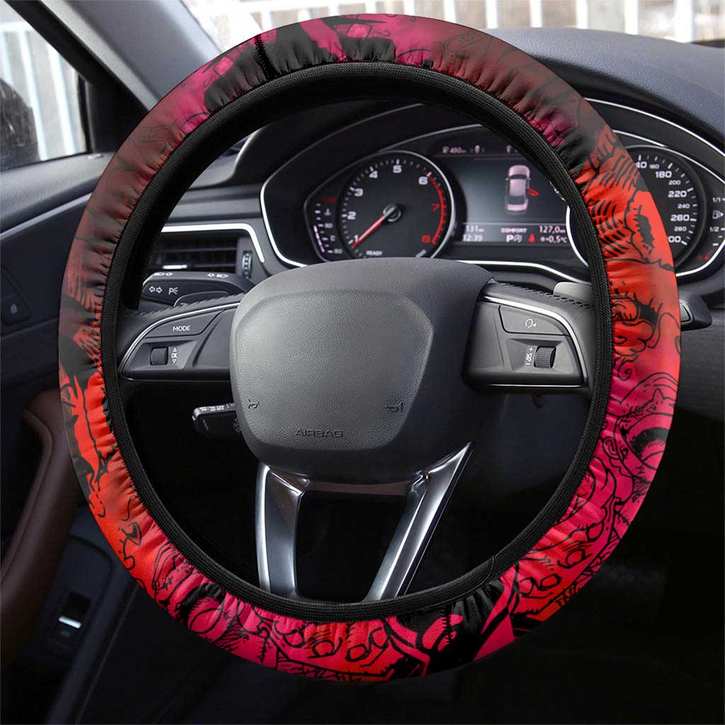 Luffy One Piece Red Theme Steering Wheel Cover with Straw Hat Crew and Gear Transformation Design - The Mazicc