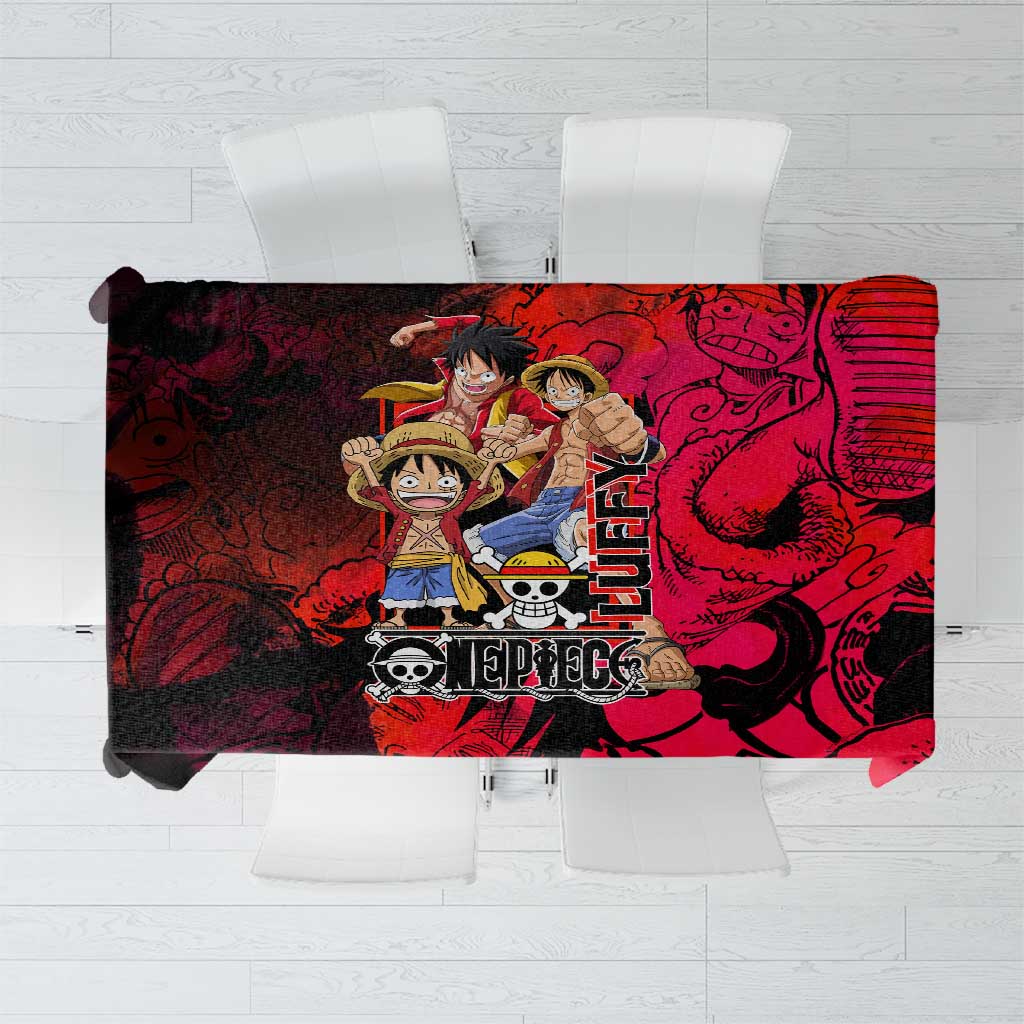 Luffy One Piece Red Theme Tablecloth with Straw Hat Crew and Gear Transformation Design - The Mazicc