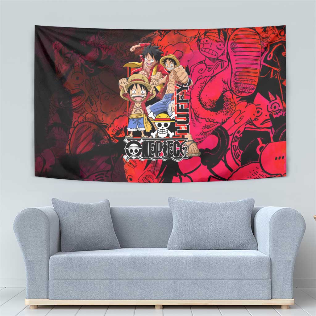 Luffy One Piece Red Theme Tapestry with Straw Hat Crew and Gear Transformation Design - The Mazicc