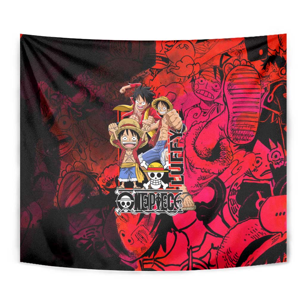 Luffy One Piece Red Theme Tapestry with Straw Hat Crew and Gear Transformation Design - The Mazicc