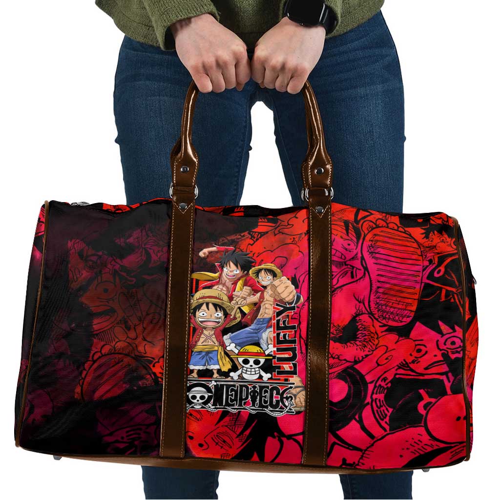 Luffy One Piece Red Theme Travel Bag with Straw Hat Crew and Gear Transformation Design - The Mazicc