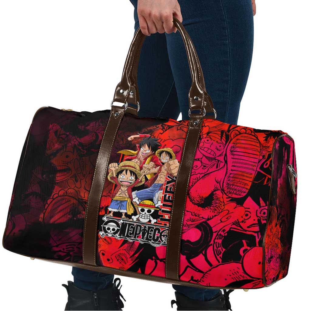Luffy One Piece Red Theme Travel Bag with Straw Hat Crew and Gear Transformation Design - The Mazicc
