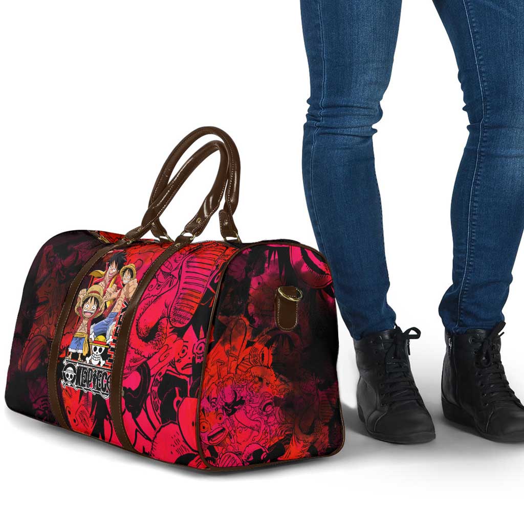 Luffy One Piece Red Theme Travel Bag with Straw Hat Crew and Gear Transformation Design - The Mazicc