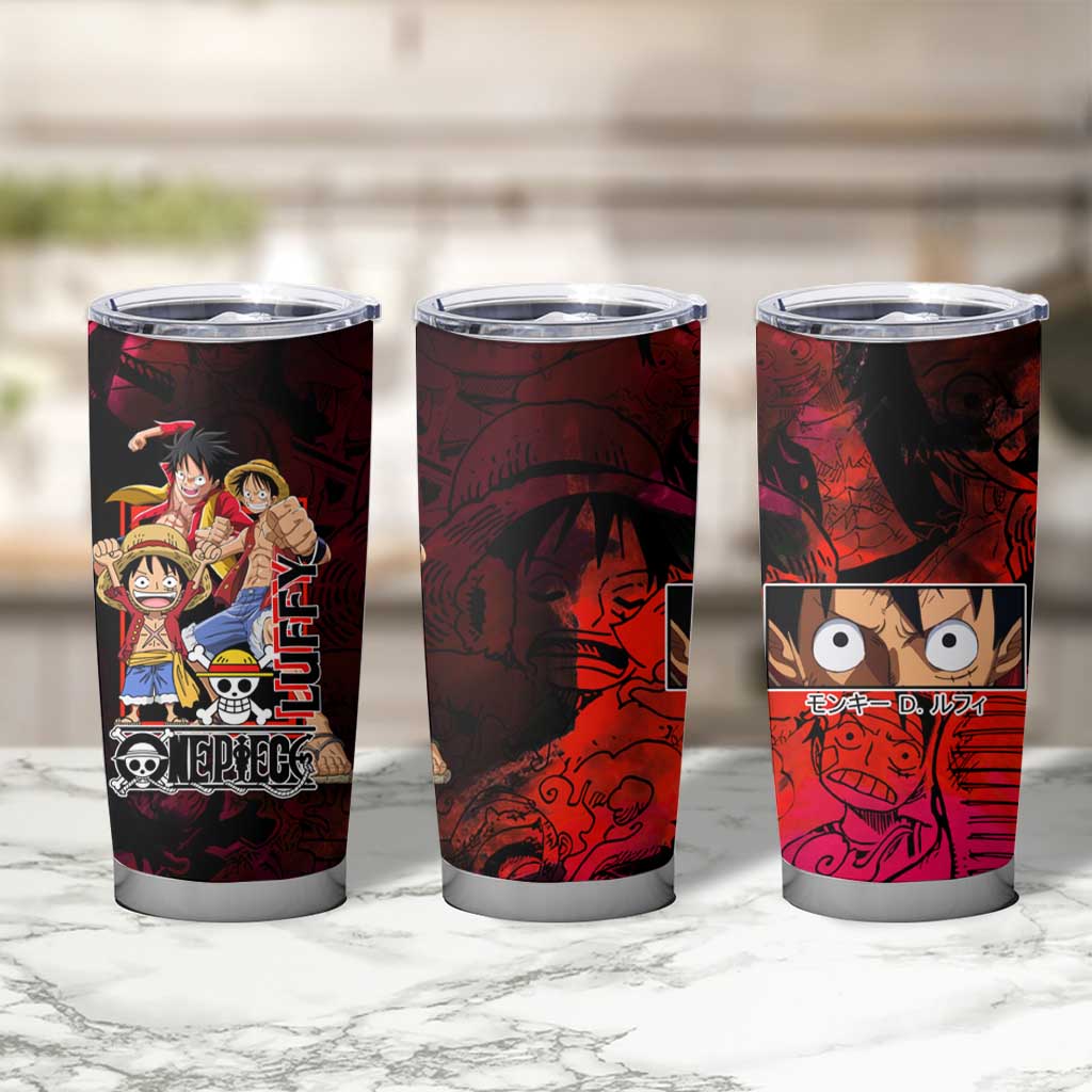 Luffy One Piece Red Theme Tumbler Cup with Straw Hat Crew and Gear Transformation Design - The Mazicc