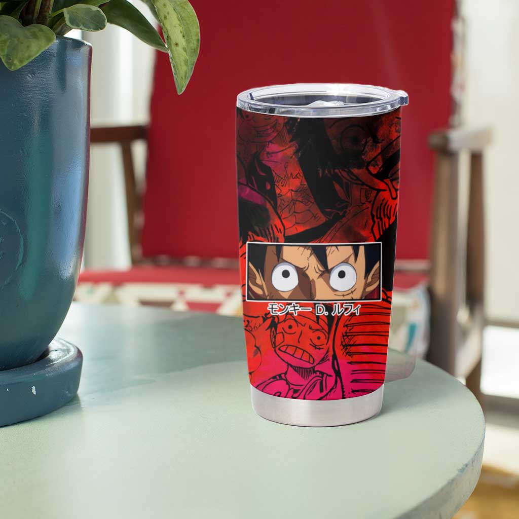 Luffy One Piece Red Theme Tumbler Cup with Straw Hat Crew and Gear Transformation Design - The Mazicc