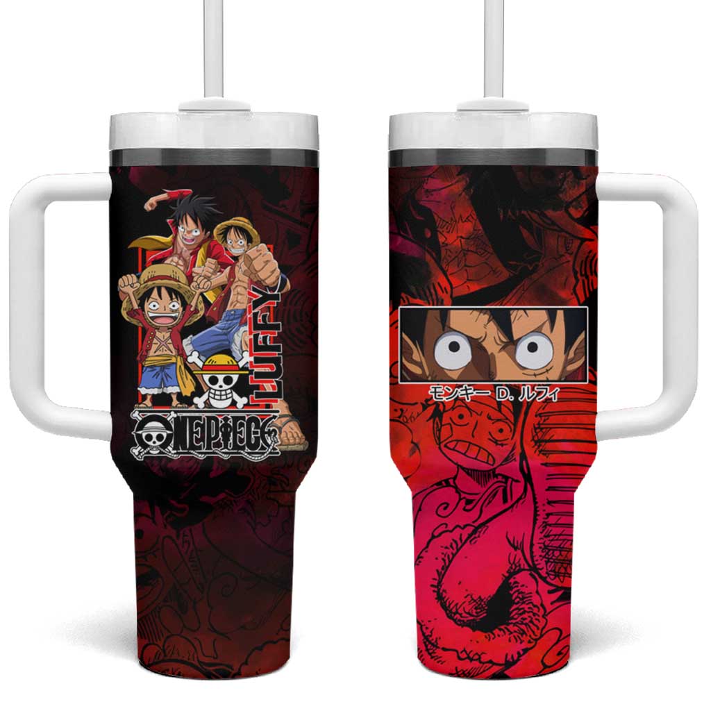 Luffy One Piece Red Theme Tumbler With Handle with Straw Hat Crew and Gear Transformation Design - The Mazicc