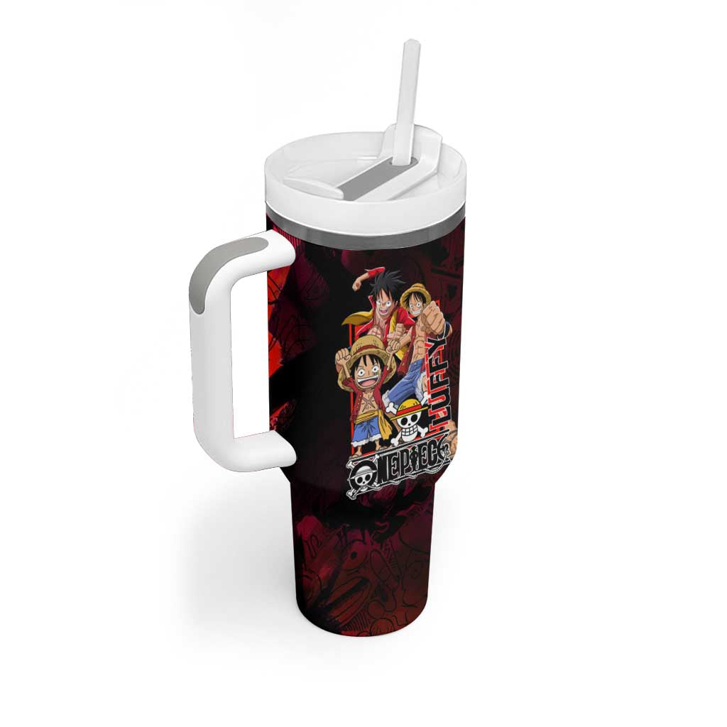 Luffy One Piece Red Theme Tumbler With Handle with Straw Hat Crew and Gear Transformation Design - The Mazicc