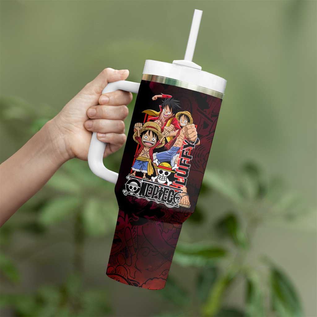 Luffy One Piece Red Theme Tumbler With Handle with Straw Hat Crew and Gear Transformation Design - The Mazicc