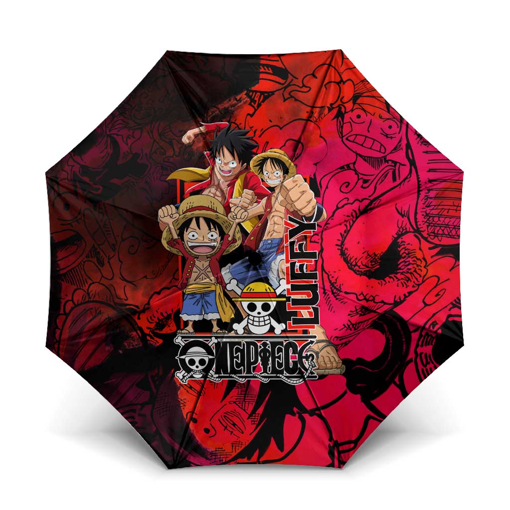 Luffy One Piece Red Theme Umbrella with Straw Hat Crew and Gear Transformation Design - The Mazicc