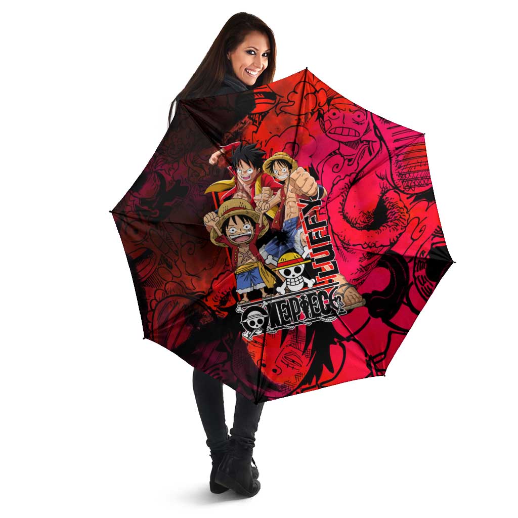 Luffy One Piece Red Theme Umbrella with Straw Hat Crew and Gear Transformation Design - The Mazicc